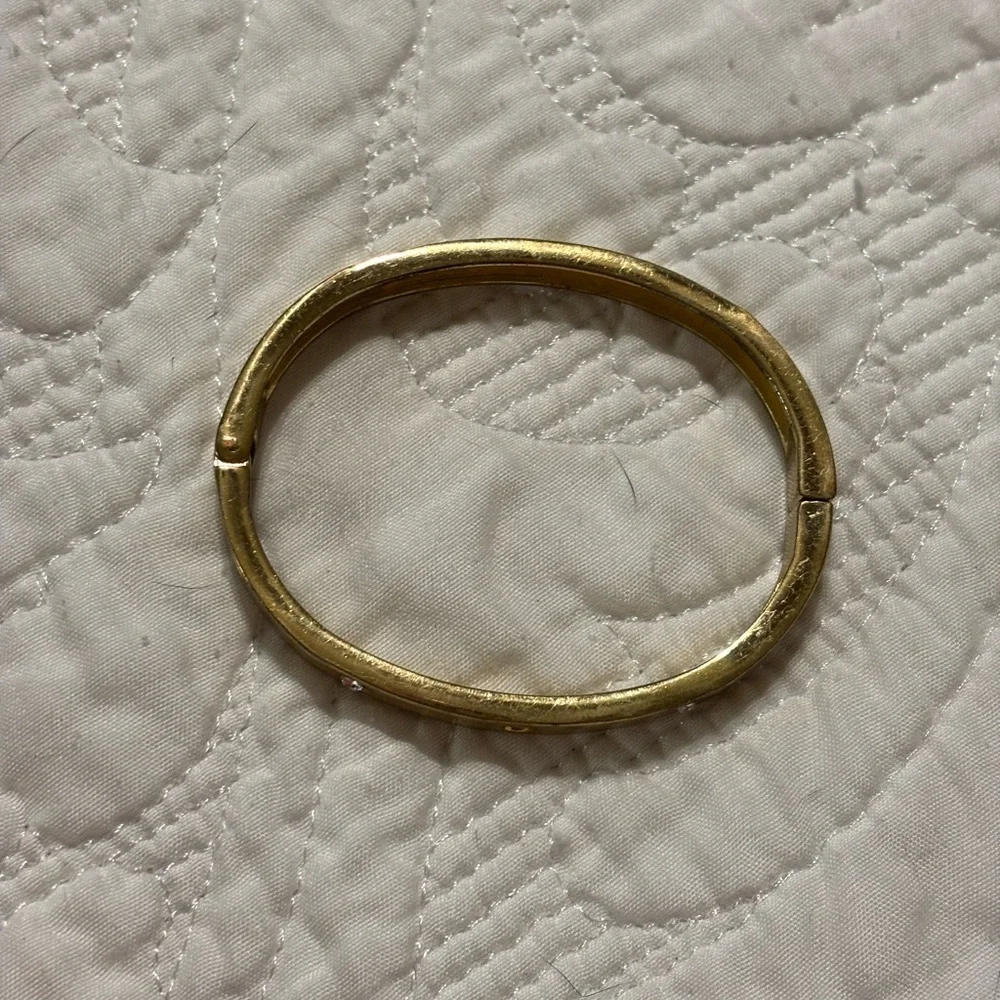 Gold Tone Bangle Bracelet with Accent Stones - Women's Jewelry